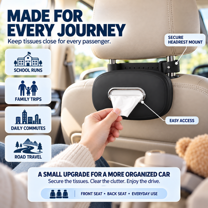 🚗 50% OFF Car Headrest Tissue Box Holder – Soft Silicone, Easy Reach & Washable