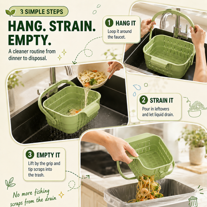🧼 3-in-1 Collapsible Hanging Sink Strainer Basket – Rinse, Drain & Organize