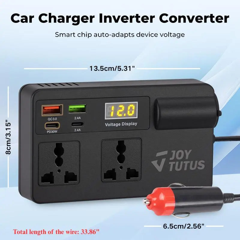 ⚡ Portable Car Power Inverter – Turn Your Vehicle Into a Mobile Power Station | QC3.0 Fast Charging & USB Power Supply