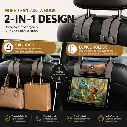 🚗 2-in-1 Car Headrest Organizer Hook & Phone Holder – Keep Bags Secure & Your Car Clutter-Free