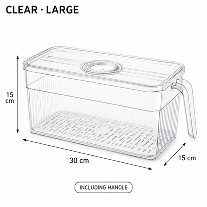 🥬 Stackable Refrigerator Produce Storage Box with Date Dial, Drain Basket & Easy-Pull Handle
