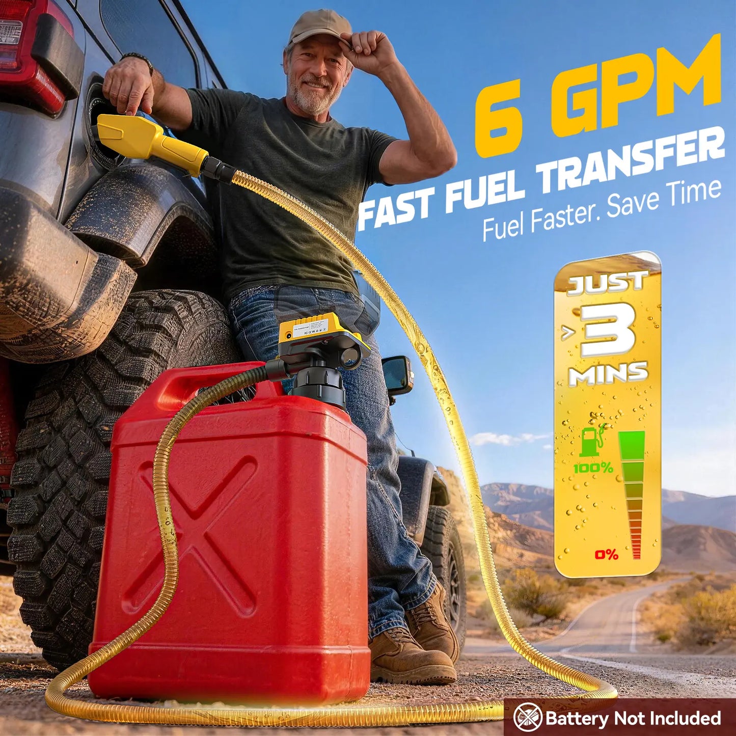 6 GPM Cordless Fuel Transfer Pump Compatible with Dewalt 20V & Milwaukee 18V Batteries, 【Battery NOT Included】, Auto-Stop & Hand Nozzle, 78 Inch Hose & 5 Adapters, for Diesel & Gasoline