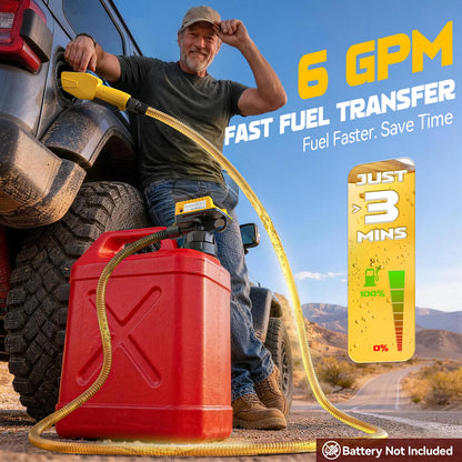 6 GPM Cordless Fuel Transfer Pump Compatible with Dewalt 20V & Milwaukee 18V Batteries, 【Battery NOT Included】, Auto-Stop & Hand Nozzle, 78 Inch Hose & 5 Adapters, for Diesel & Gasoline
