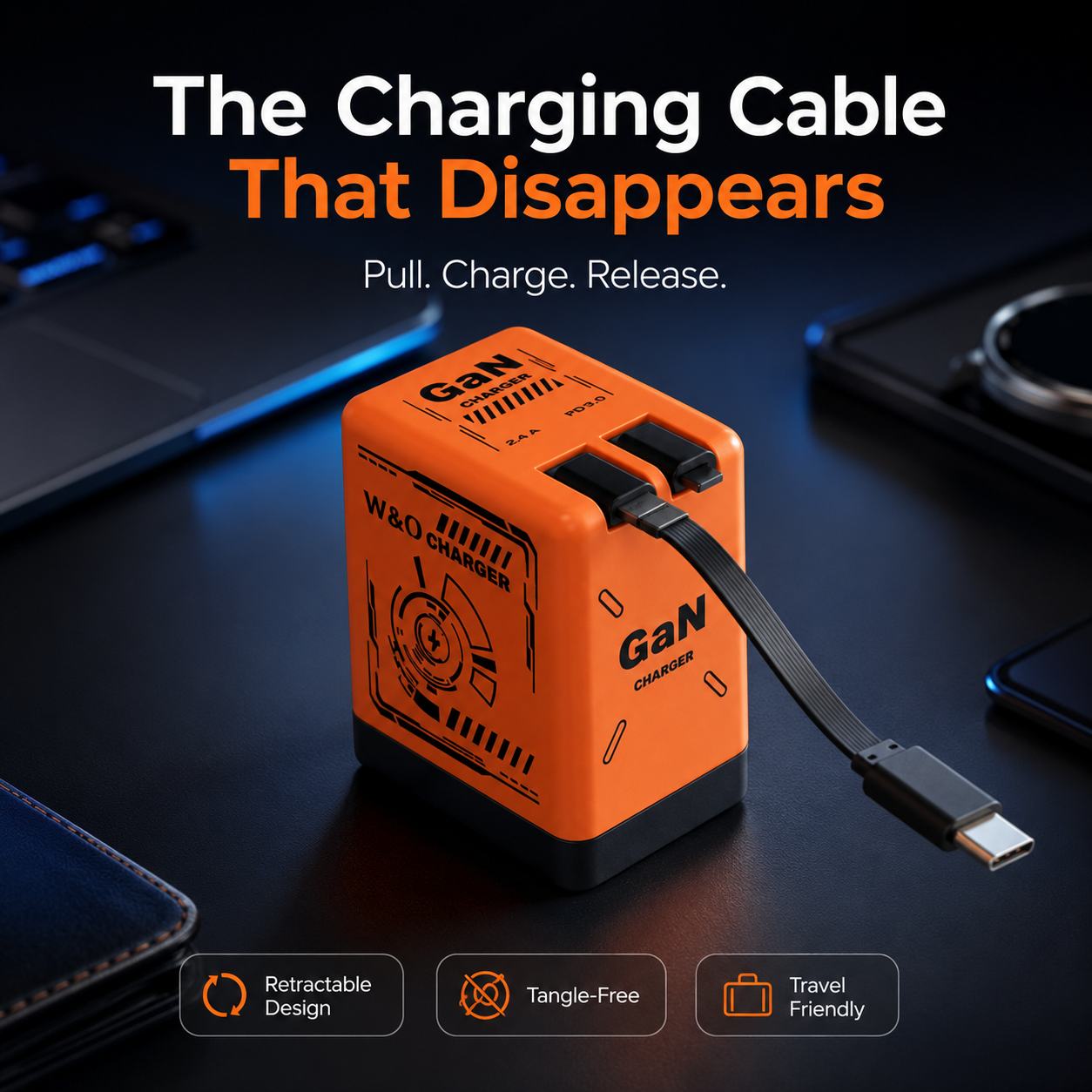 ⚡Retractable Charging Cable – Compact Self-Winding Cable for Travel, Desk & Everyday Use