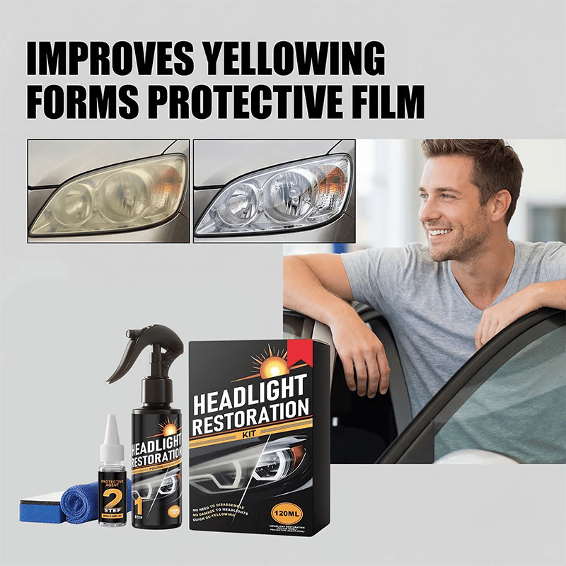 🥳2026 HOT SALE🥳💞50K+ SOLD!⏰🔧 Headlight Restorer Kit – 2 steps, no disassembly. Removes yellow haze, restores clarity. Long‐lasting UV shield. 🚗✨