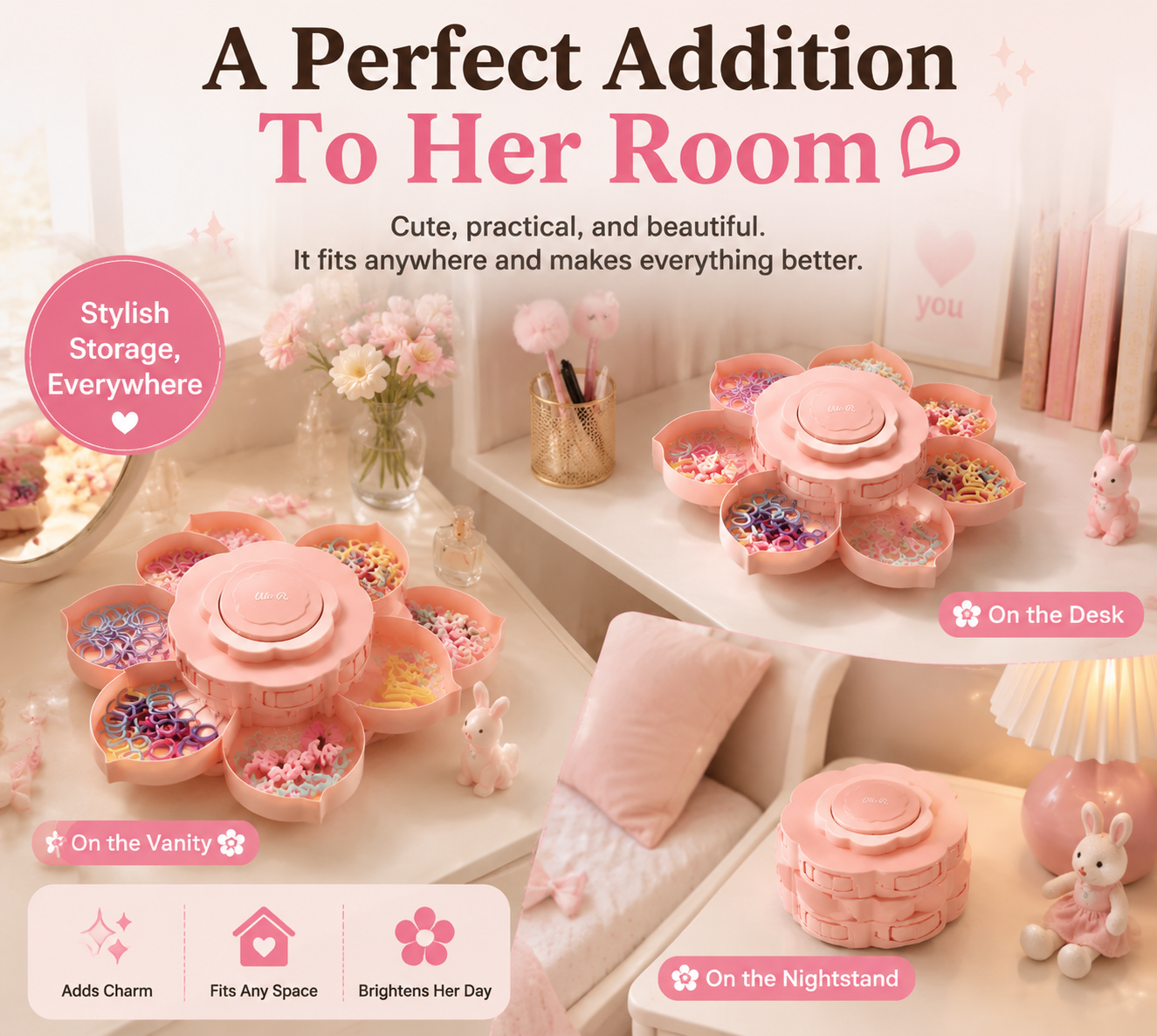 🌸 Blooming Flower Hair Accessory Organizer | Cute Storage Box For Clips & Bows💕