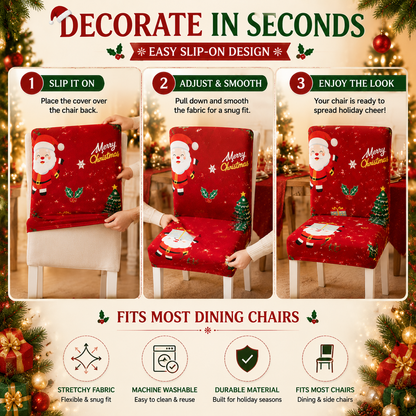 🎅 Christmas Chair Cover – Festive Santa Dining Chair Slipcover, Holiday Home Decor for Instant Christmas Makeover