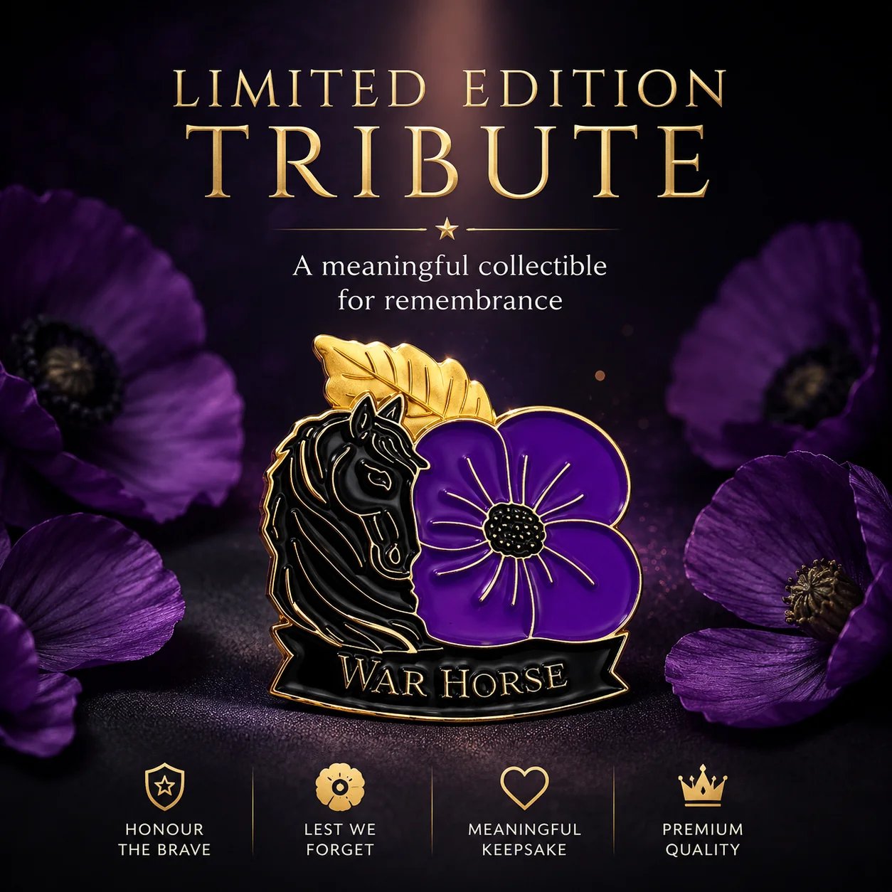 🎁 Limited Edition War Horse Purple Poppy 111th Anniversary Remembrance Brooch