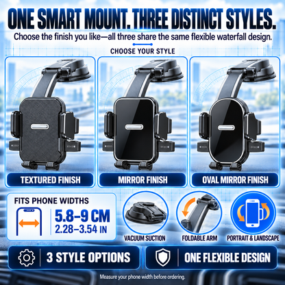 🚗 Vacuum Suction Waterfall Car Phone Mount – Foldable Multi-Angle One-Hand Lock