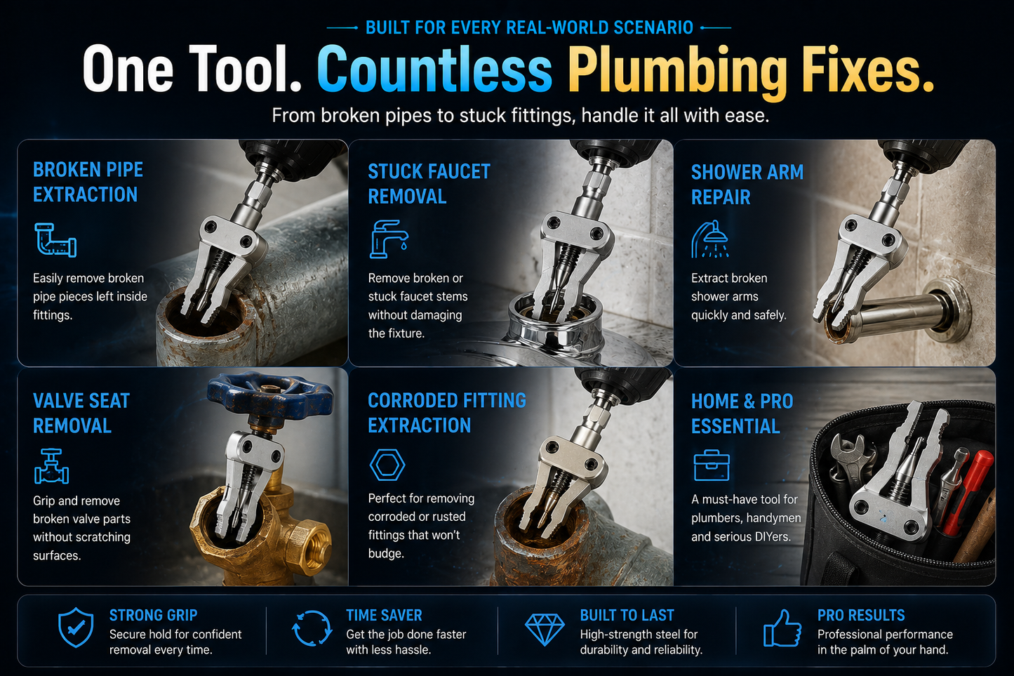 🔩 Broken Pipe Thread Remover - Grip And Remove Broken Faucet, Valve & Pipe Threads From The Inside