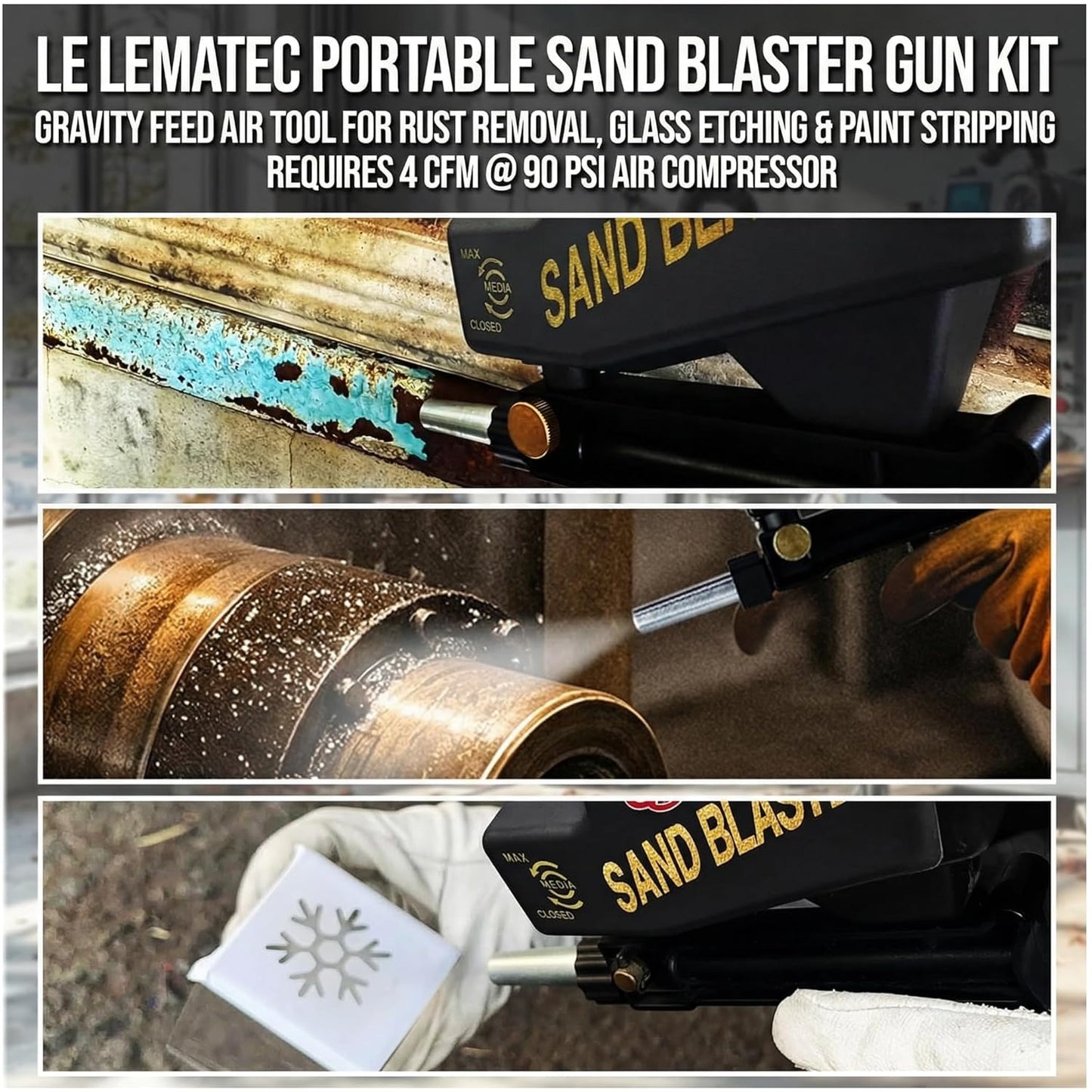 🛠️Light-Duty Pneumatic Sandblaster Kit | 150 PSI | Metal Nozzle | Rust Removal | Air Compressor Powered