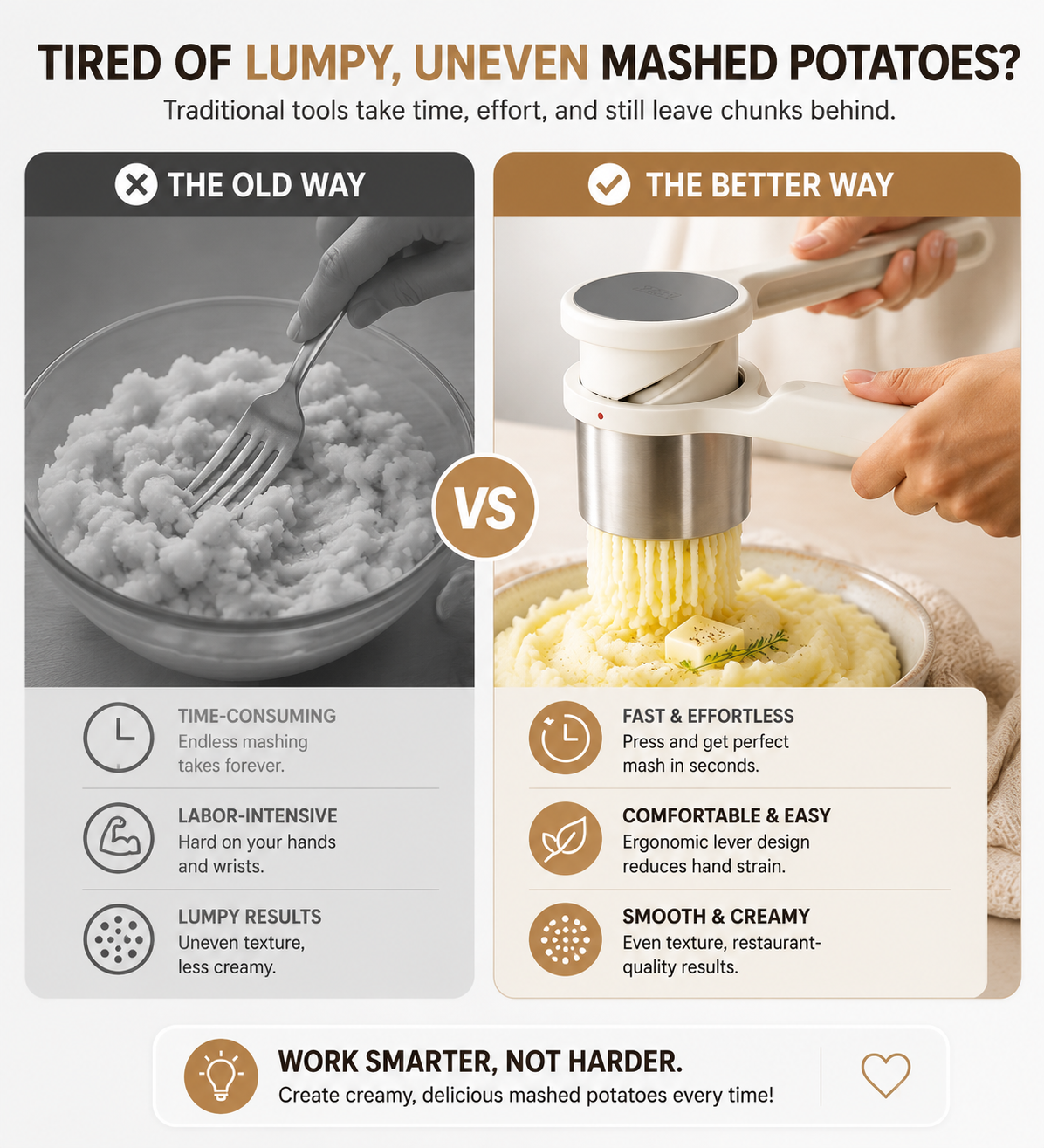 🥔 Rotary Potato Ricer Press – Create Creamy Restaurant-Style Mashed Potatoes Easily