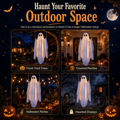 👻Haunted Swinging Ghost Halloween Yard Decoration – Hanging Outdoor Decor