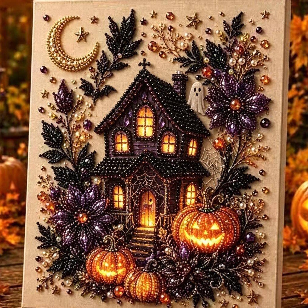🔥LAST DAY 50% OFF - 🎃 Halloween Pearl Diamond Art Kit – DIY 3D Sparkling Bead Painting Craft For Spooky Home Decor