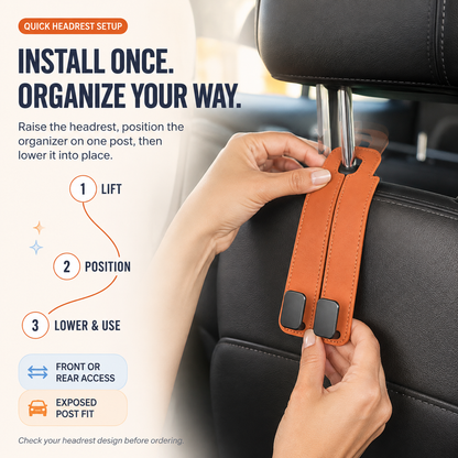 👜🚗Foldable Dual-Hook Car Headrest Organizer & Phone Holder