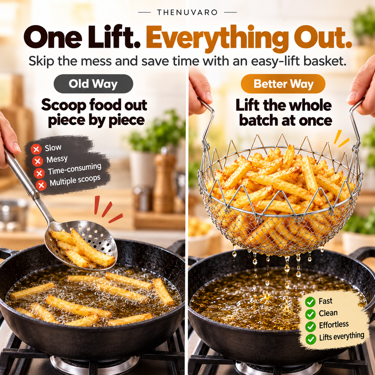 🍟 Foldable Easy-Lift Frying Basket – Fry, Lift & Drain in One Easy Move