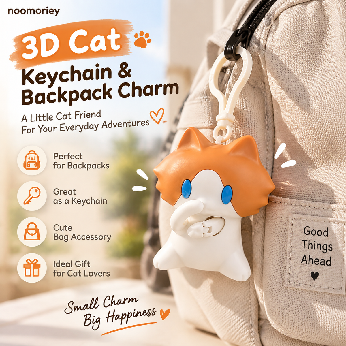 🐱 Interactive Waving Cat Keychain & Backpack Charm – Pull to Make It Wave