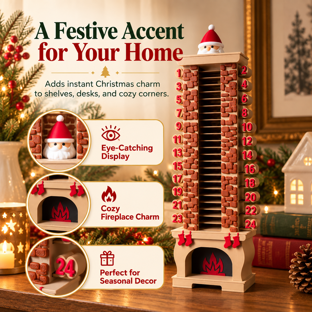 🎅Santa Chimney Christmas Countdown Calendar – 24-Day Holiday Advent Decoration🏠
