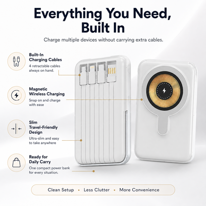 🔋 7-in-1 Magnetic Wireless Power Bank | All-In-One Travel Charger With Built-In Cables🧲