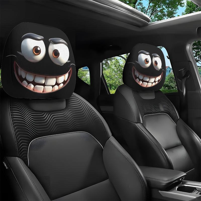 😆 Funny Cartoon Car Headrest Covers – 2PCS 2D Universal Fit 🚗