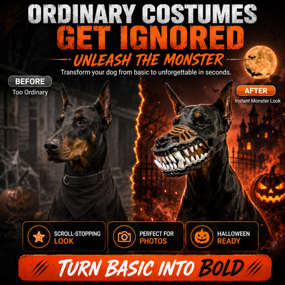 🎃 Realistic 3D Monster Fang Dog Mask – Scary Halloween Pet Costume for Photos, Parties & Night Walks 🐺