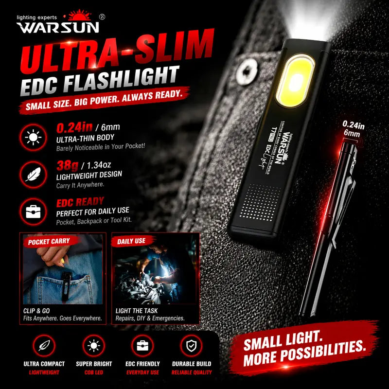 🔦 6-Mode Pocket EDC Flashlight — Magnetic Base, Side Light & USB-C Rechargeable