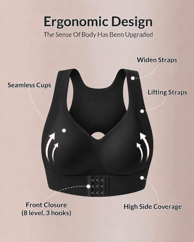 Cross Back Front Closure Wireless Posture Support Bra