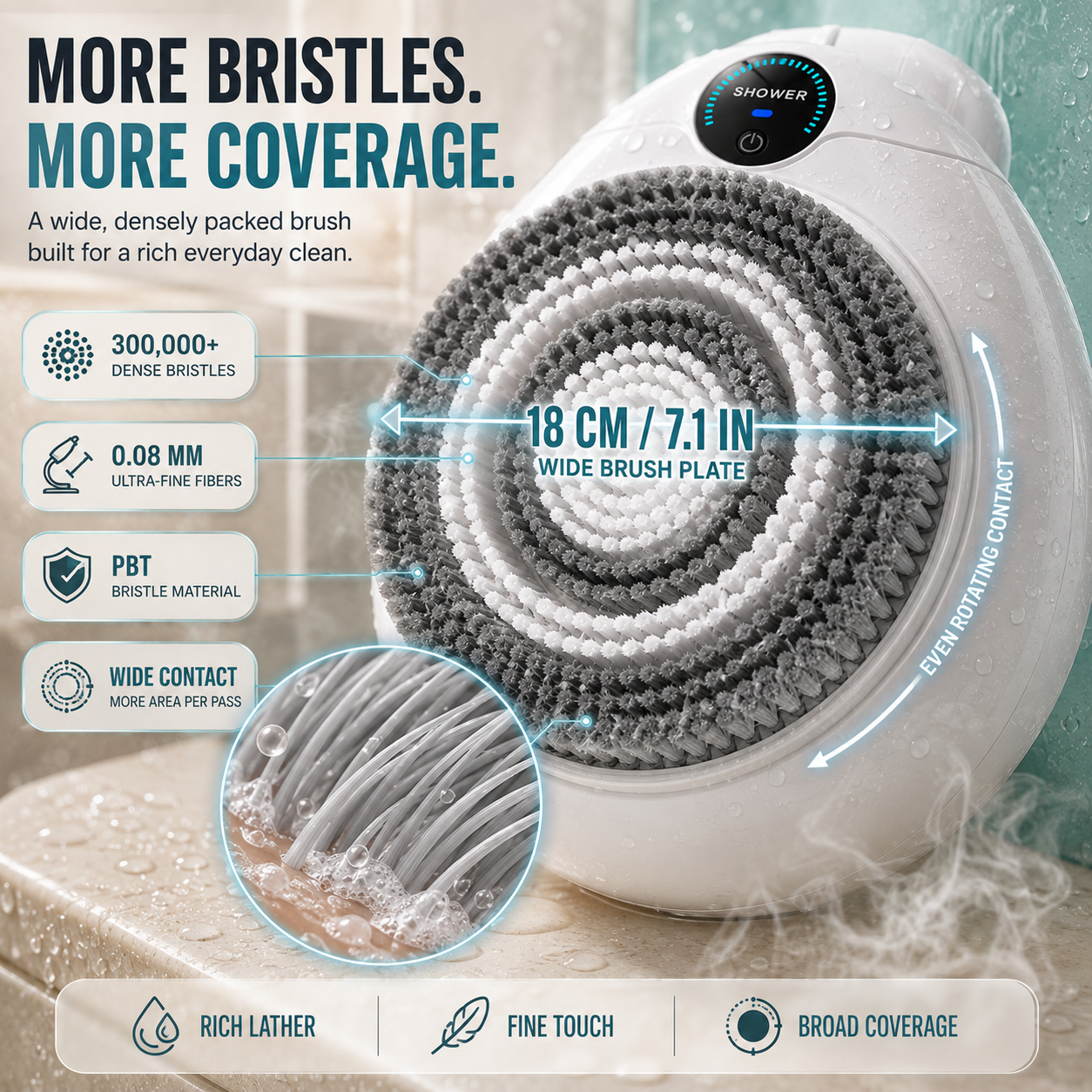 🚿Hands-Free Wall-Mounted Electric Back Scrubber – 3-Speed No-Drill Shower Brush🫧