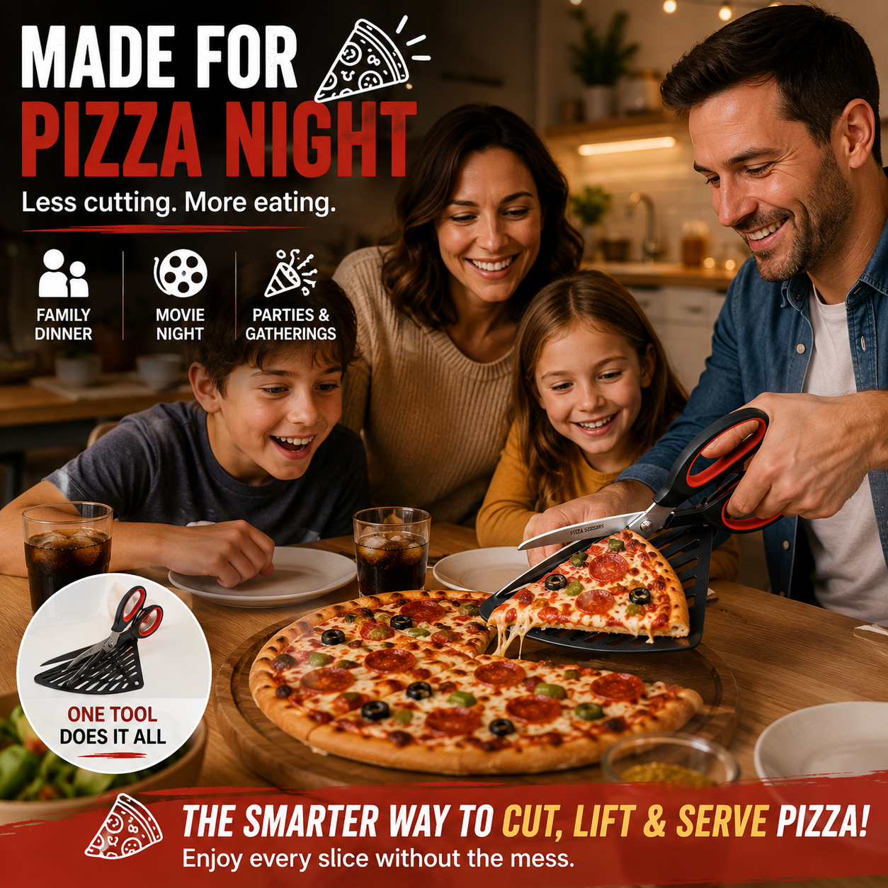 🍕 Pizza Scissors Pro – Cut, Lift & Serve Perfect Pizza Slices in One Easy Motion