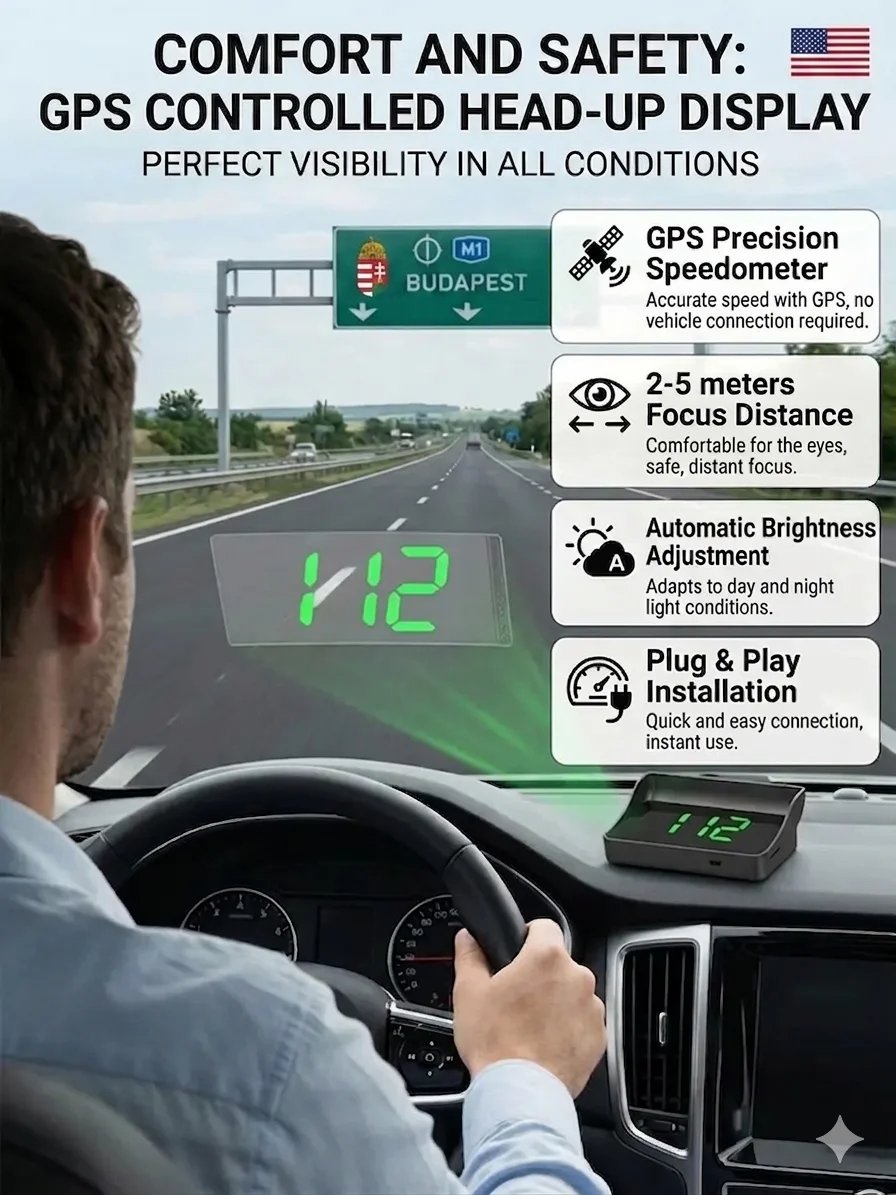🚗 Smart AI HUD Head Up Display — Drive Safer With Real-Time Speed, Navigation & Road Alerts