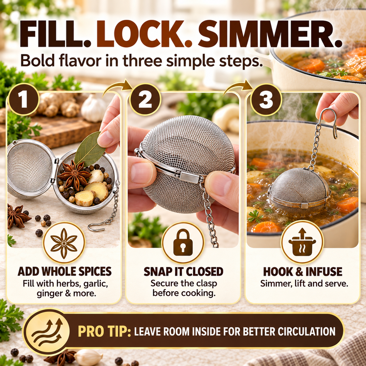 Stainless Steel Spice Infuser Ball – Full Flavor Without the Floating Spices 🍲