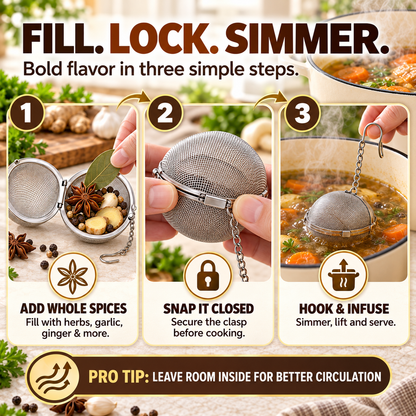 Stainless Steel Spice Infuser Ball – Full Flavor Without the Floating Spices 🍲