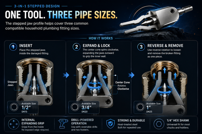 🔩 Broken Pipe Thread Remover - Grip And Remove Broken Faucet, Valve & Pipe Threads From The Inside