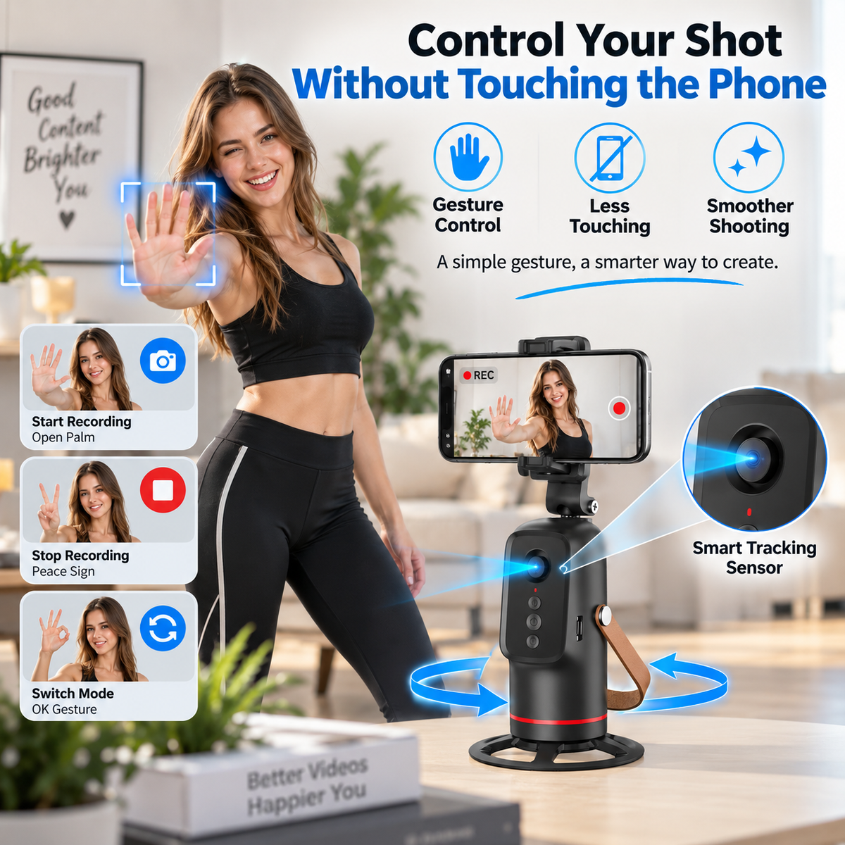 📱360° Auto Face Tracking Phone Holder – Gesture Control Hands-Free Vlogging Stand