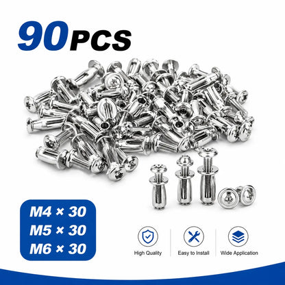 Heavy-Duty Rivet Nut Set (30/48/90PCS) - Carbon Steel Threaded Inserts with Rust-Resistant Zinc Coating, M4 M5 M6 Fasteners for Automotive, Furniture & DIY Repairs
