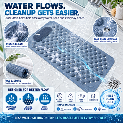 🚿3-in-1 Non-Slip Bath Mat with Foot Scrubber – Quick-Drain Massage & Cleaning Mat