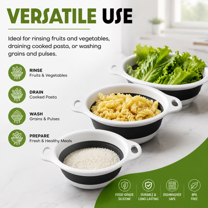 🥗 Collapsible Colander Set With Self-Draining Base | Space Saving Kitchen Strainer