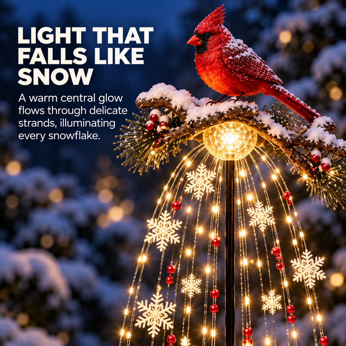 🐦 Lighted Cardinal Snowfall Garden Stake – Winter Outdoor Yard Décor