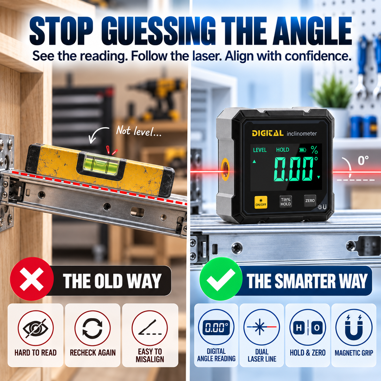 🔥 50% OFF Digital Laser Inclinometer – Dual Laser Precision Angle Finder
