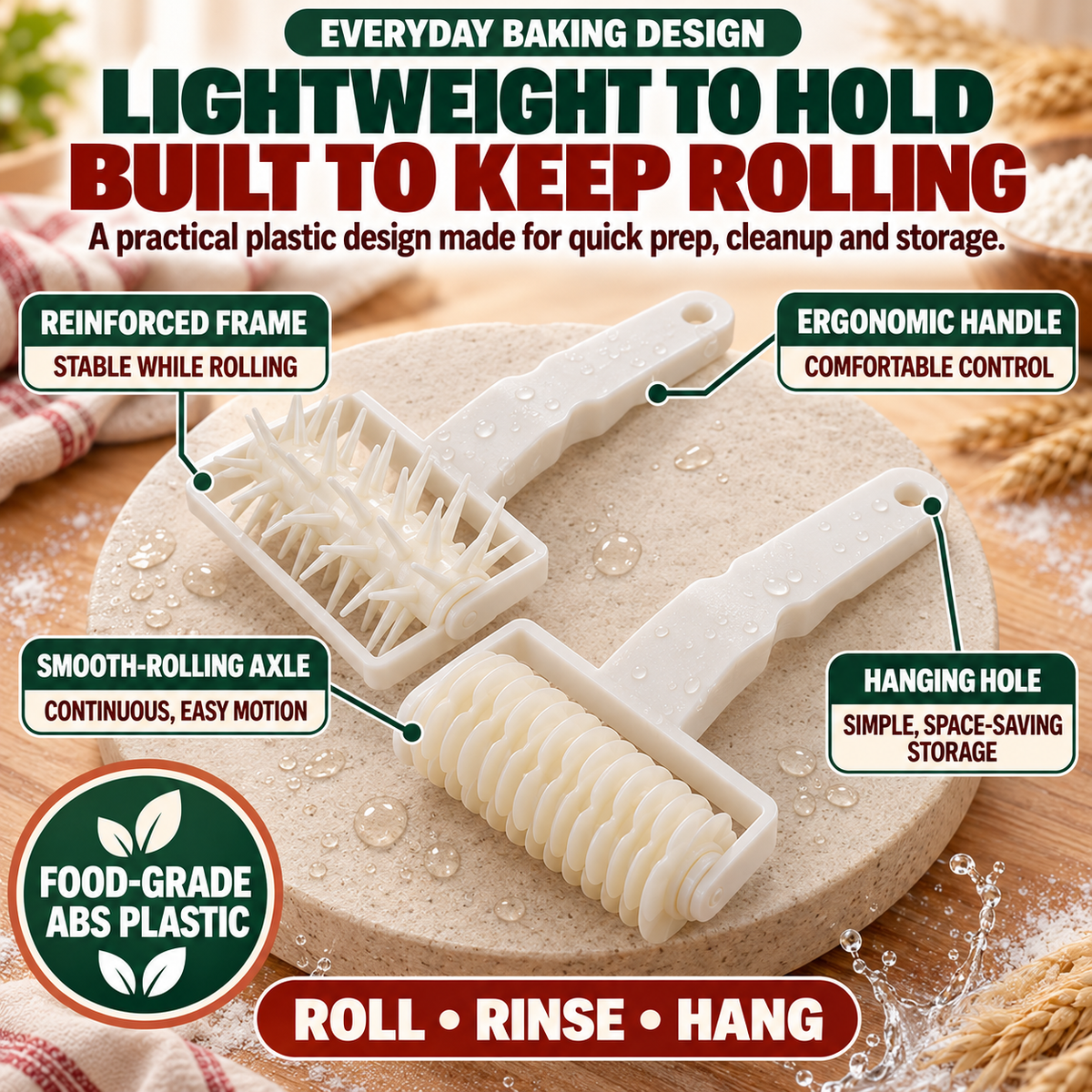🍕Large Dough Docker & Multi-Wheel Cutter – Faster Pizza & Pastry Prep🍜