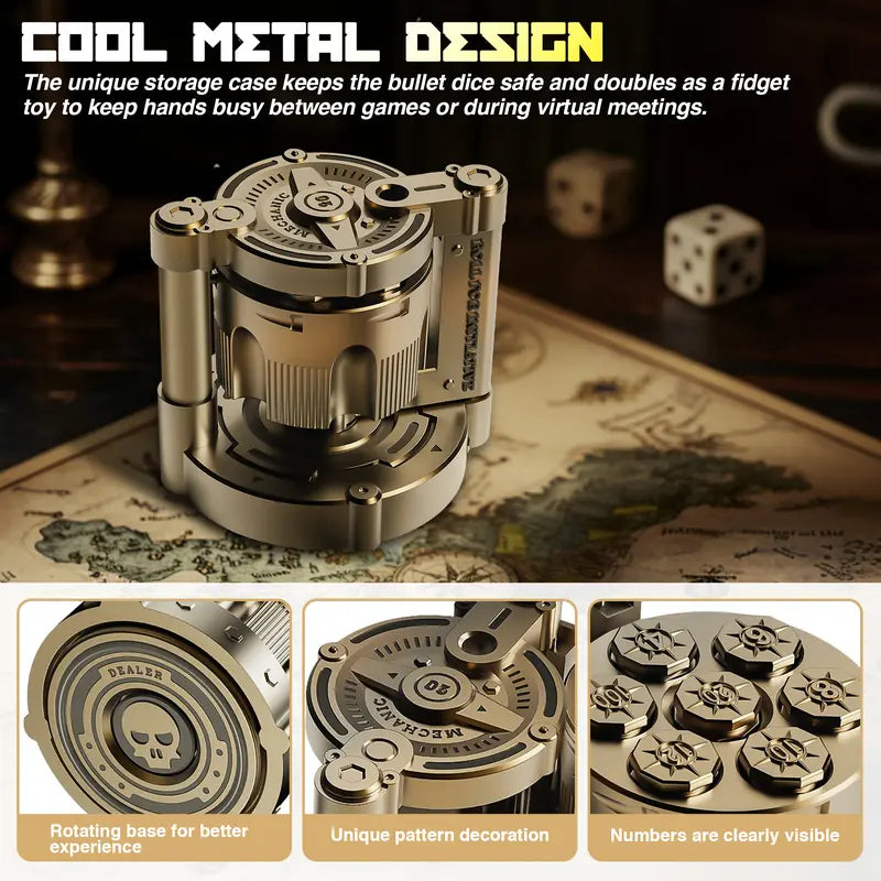 Metal DND Dice Set with Rotating Holder | 7-Piece Polyhedral RPG Dice