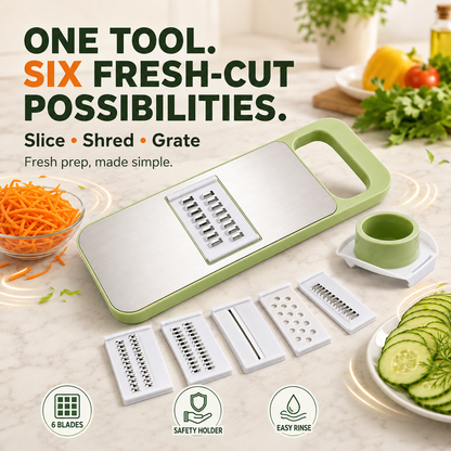 🥕 6-in-1 Multifunction Vegetable Slicer & Julienne Cutter with Safety Food Holder