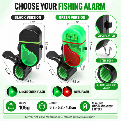 🎣 Electronic Fishing Rod Bite Alarm – High-Volume Buzzer, LED Flash & Adjustable Silicone Clamp