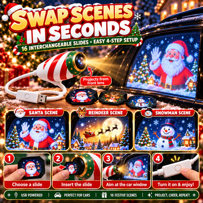 🎄 16-Scene Christmas Car Window Projector — 1 Projector + 16 Interchangeable Slides