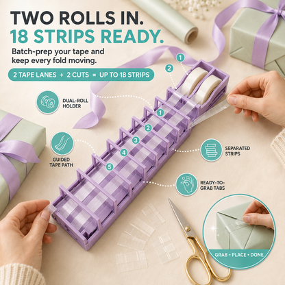 🎁 Foldable 18-Strip Dual-Roll Tape Dispenser – Faster Gift Wrapping