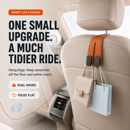 👜🚗Foldable Dual-Hook Car Headrest Organizer & Phone Holder