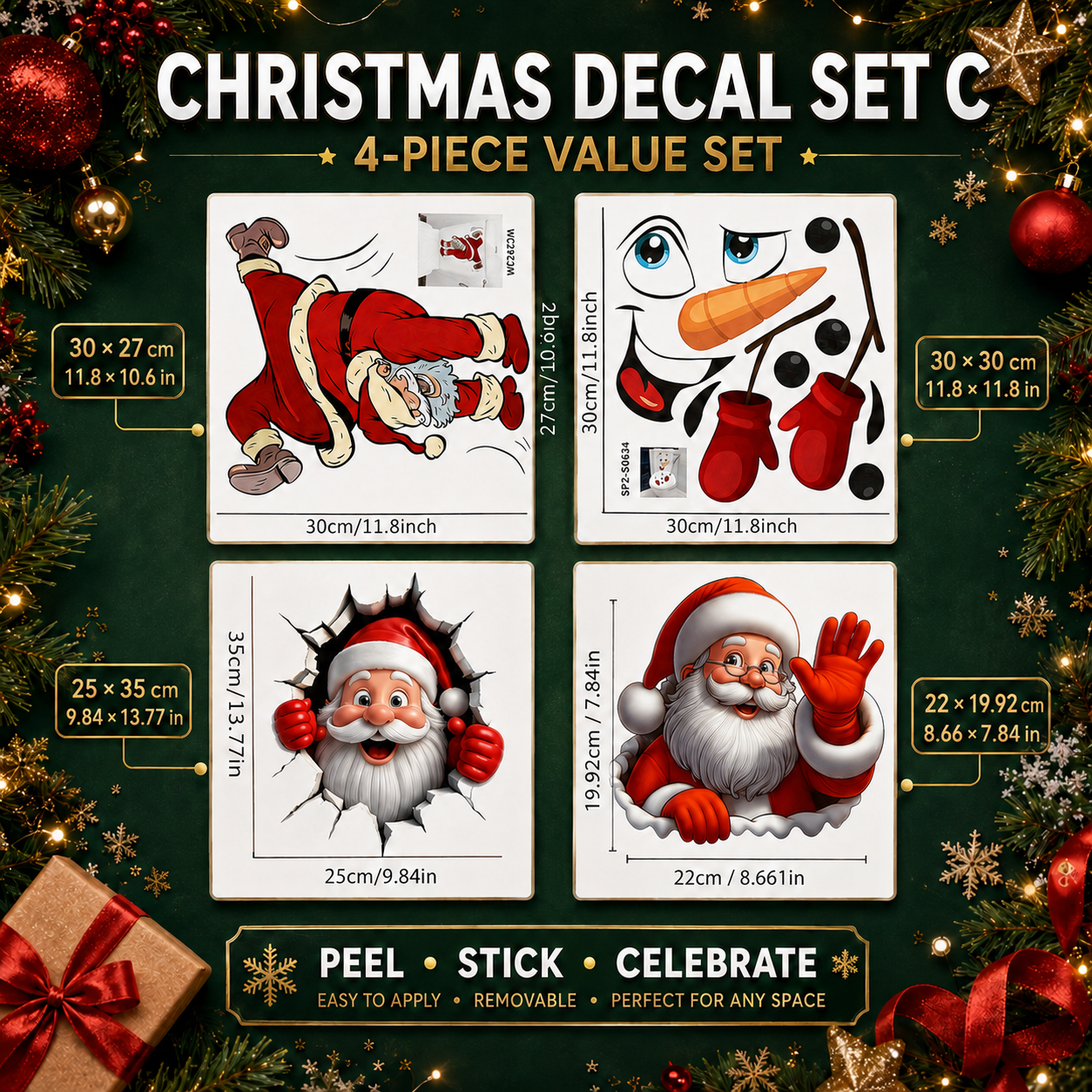 🎅 3D Santa Christmas Wall Decal | Festive Holiday Decor