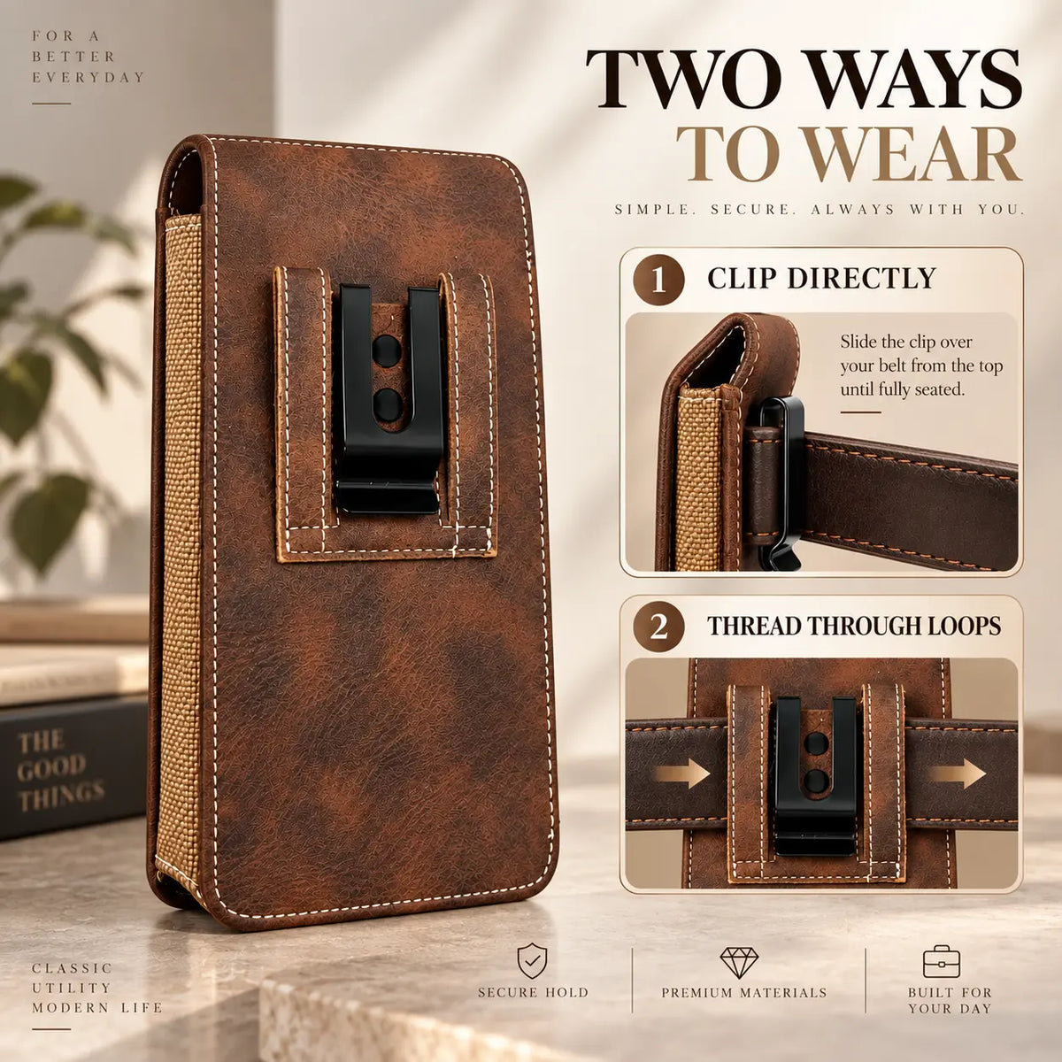 📱 Men’s Belt Phone Pouch – Magnetic Closure with Card Slot & Metal Clip