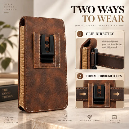 📱 Men’s Belt Phone Pouch – Magnetic Closure with Card Slot & Metal Clip