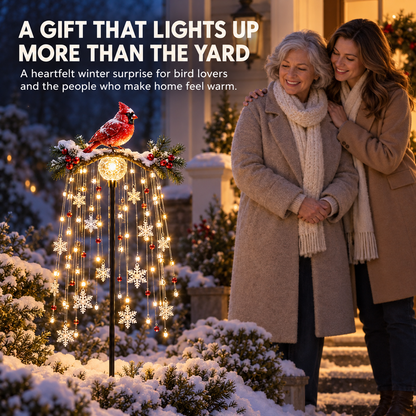 🐦 Lighted Cardinal Snowfall Garden Stake – Winter Outdoor Yard Décor